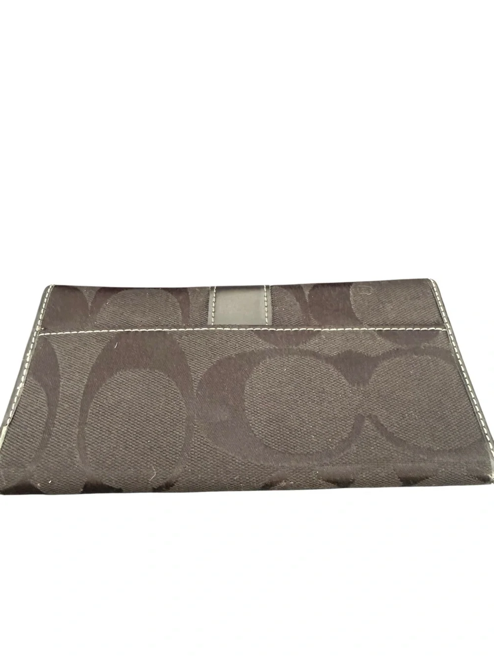 Coach Dark Brown Signature Continental Wallet with Leather Trim